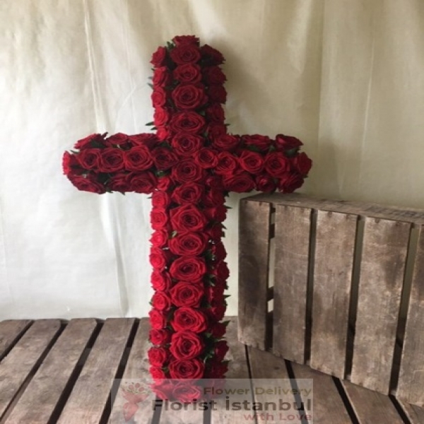 Крест Цветок Красные Розы Resim 2