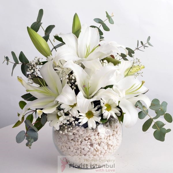 Lilies & Daisy Arrangement Resim 1