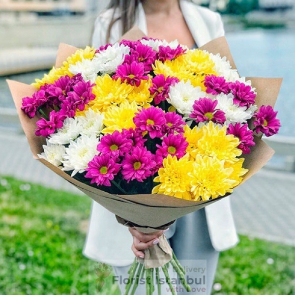 Colorful Daisy Bouquet Resim 1