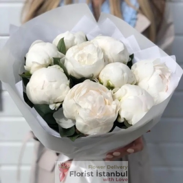 Peony Bouquet White Resim 1