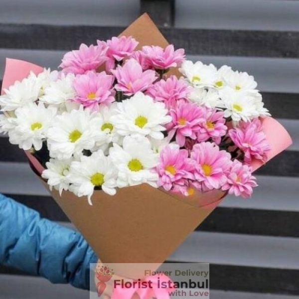 Pink & White Daisy Bouquet Resim 1