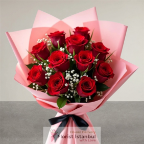  İstanbul Blumen Roter Rosenstrauß 11 Rosen