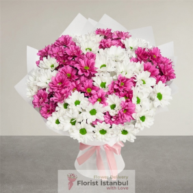 İstanbul Florist Rosa-weißer Gänseblümchenstrauß