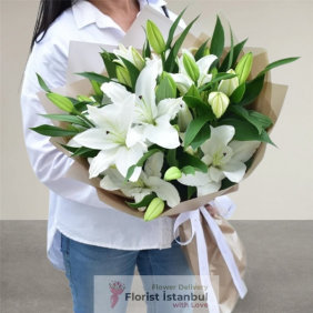 İstanbul Florist 20 Blumenstrauß aus weißen Lilien
