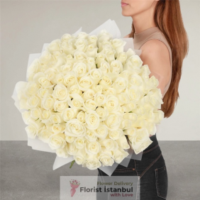 İstanbul Florist Weißer Rosenstrauß 100 Rosen