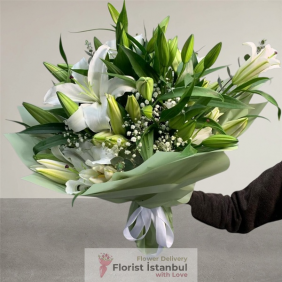  İstanbul Blumenbestellung Weißer Lilienstrauß 25 Stück