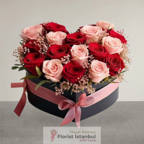 İstanbul Florist 17 Rosen in einer Herzbox